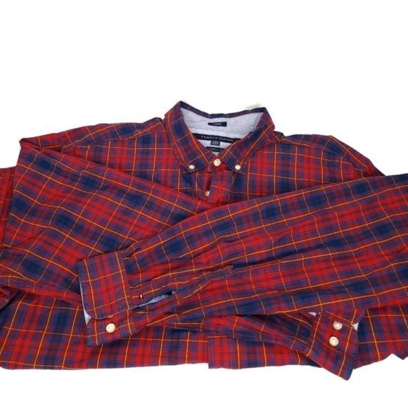 TOMMY HILFIGER Red Plaid Classic Fit Button Down Shirt - Picture 6 of 6